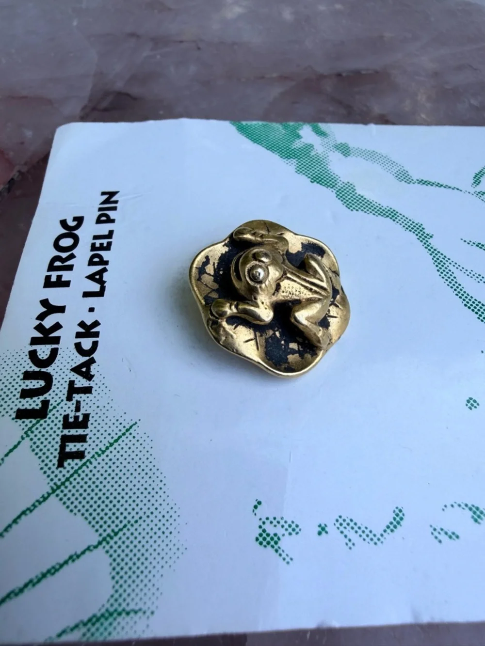 Fumiko Ukai Japanese Kaeru Lucky Frog Gold-Tone Pewter Tie-Tack Lapel Pin
